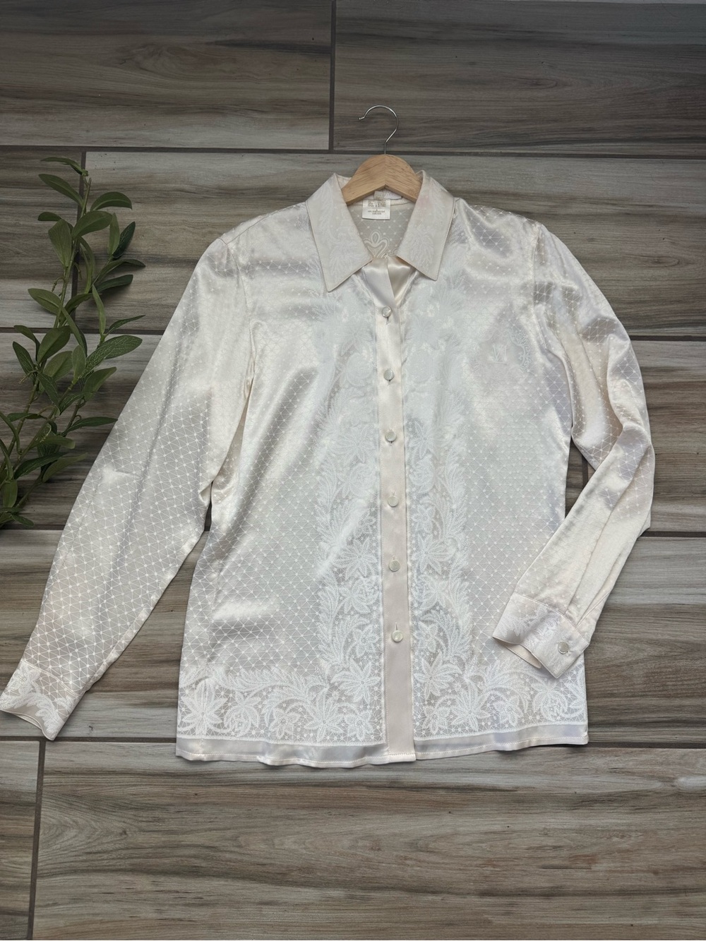 Vintage Escada Margaretha Ley Ivory Silk Jacquard Blouse Size 34